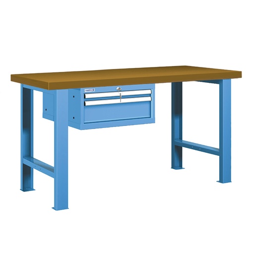 [025731] Banco de trabajo estándar - Dim.: 1500x750x840h mm - Encimera DM, 2 patas, 1 armario 283h mm - Azul ral 5012