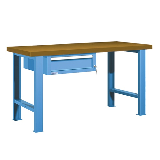 [025737] Banco de trabajo estándar - Dim.: 1500x750x840h mm - Encimera DM, 2 patas, 1 cajón - Azul ral 5012