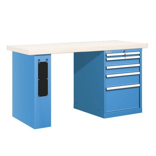 [025773] Banco de trabajo estándar - Dim.: 1500x750x840h mm - Encimera laminada, 1 pata de enlaces, 1 armario - Azul ral 5012