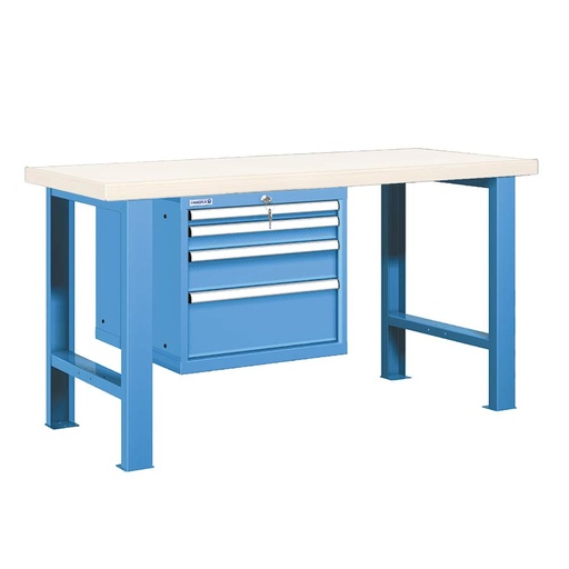 [025779] Banco de trabajo estándar - Dim.: 1500x750x840h mm - Encimera laminada, 2 patas, 1 armario 533h mm - Azul ral 5012