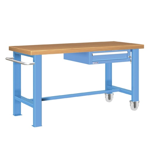 [025793] Banco de trabajo estándar móvil - Dim.: 1500x750x840h mm - Multiplex y 1 cajón de 150h mm - Azul ral 5012