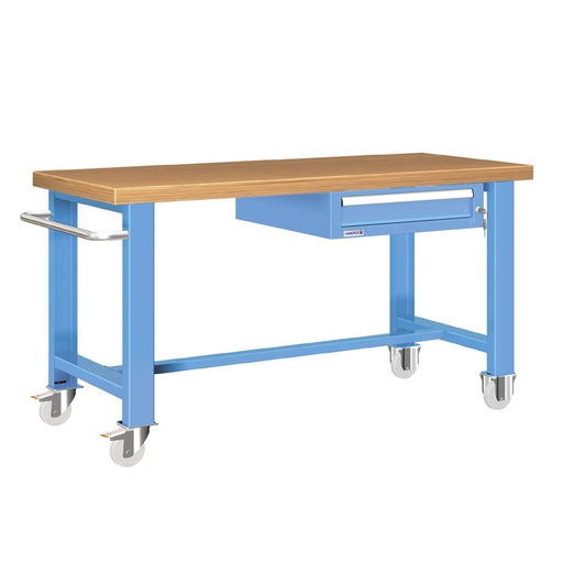 [025797] Banco de trabajo estándar móvil - Dim.: 1500x750x840h mm - Multiplex y 1 cajón de 150h mm - Azul ral 5012