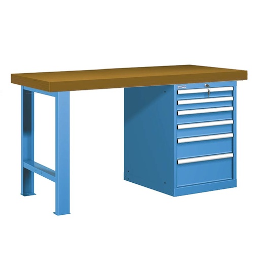 [025819] Banco de trabajo estándar - Dim.: 1500x750x850h mm - Encimera DM, 1 pata, 1 armario - Azul ral 5012
