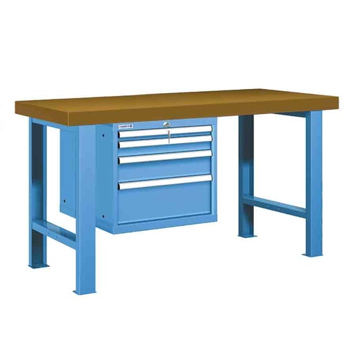 [025830] Banco de trabajo estándar - Dim.: 1500x750x850h mm - Encimera DM, 2 patas, 1 armario 533h mm - Azul ral 5012