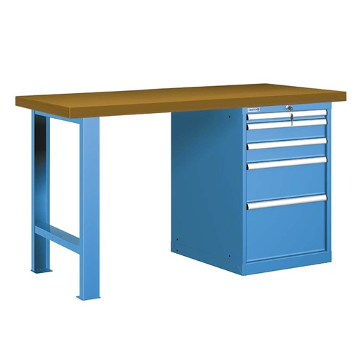 [025862] Banco de trabajo estándar - Dim.: 1500x750x890h mm - Encimera DM, 1 pata, 1 armario - Azul ral 5012