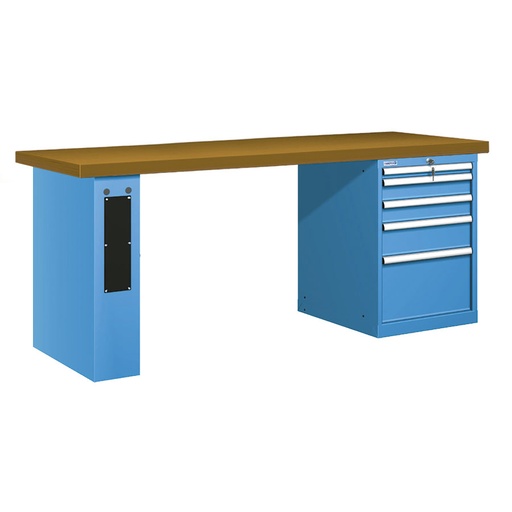 [025888] Banco de trabajo estándar - Dim.: 2000x750x840h mm - Encimera DM, 1 pata de enlaces, 1 armario - Azul ral 5012