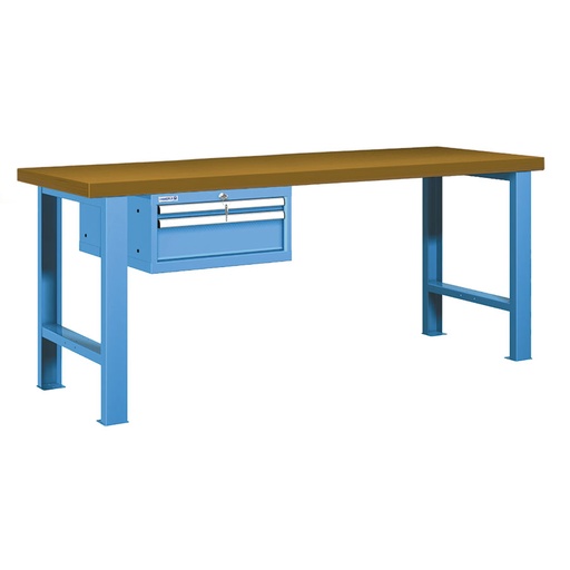 [025894] Banco de trabajo estándar - Dim.: 2000x750x840h mm - Encimera DM, 2 patas, 1 armario 283h mm - Azul ral 5012