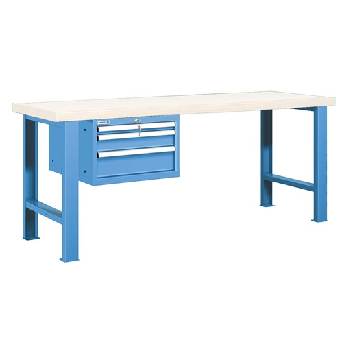 [025948] Banco de trabajo estándar - Dim.: 2000x750x840h mm - Encimera laminada, 2 patas, 1 armario 383h mm - Azul ral 5012