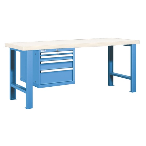 [025950] Banco de trabajo estándar - Dim.: 2000x750x840h mm - Encimera laminada, 2 patas, 1 armario 533h mm - Azul ral 5012