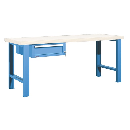 [025954] Banco de trabajo estándar - Dim.: 2000x750x840h mm - Encimera laminada, 2 patas, 1 cajón - Azul ral 5012
