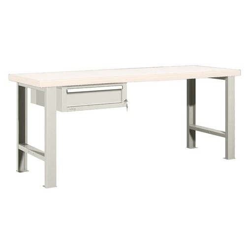 [025955] Banco de trabajo estándar - Dim.: 2000x750x840h mm - Encimera laminada, 2 patas, 1 cajón - Gris ral 7035