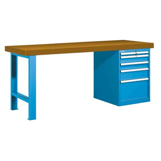 [025989] Banco de trabajo estándar - Dim.: 2000x750x850h mm - Encimera DM, 1 pata, 1 armario - Azul ral 5012