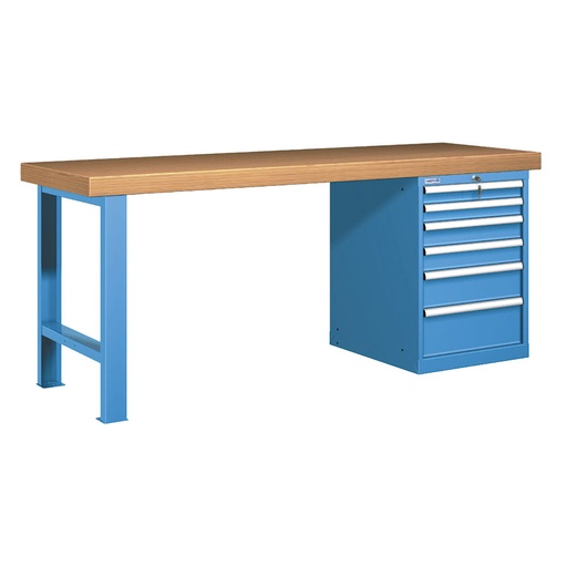 [026016] Banco de trabajo estándar - Dim.: 2000x750x850h mm - Encimera Multiplex, 1 pata, 1 armario - Azul ral 5012