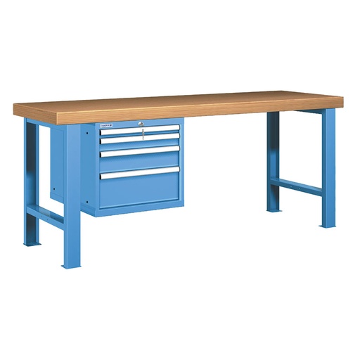 [026031] Banco de trabajo estándar - Dim.: 2000x750x850h mm - Encimera Multiplex, 2 patas, 1 armario 533h mm - Azul ral 5012