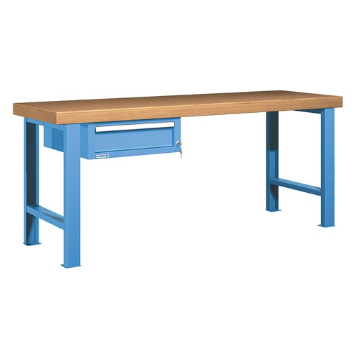 [026033] Banco de trabajo estándar - Dim.: 2000x750x850h mm - Encimera Multiplex, 2 patas, 1 cajón - Azul ral 5012
