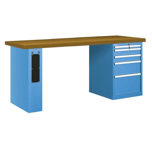 [026043] Banco de trabajo estándar - Dim.: 2000x750x890h mm - Encimera DM, 1 pata de enlaces, 1 armario - Azul ral 5012