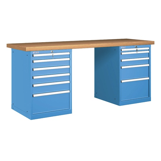 [026051] Banco de trabajo estándar - Dim.: 2000x750x890h mm - Encimera Multiplex, 2 armarios con cajones - Azul ral 5012