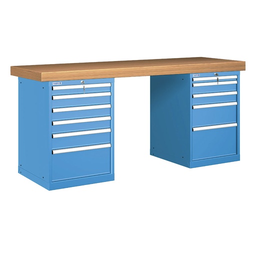 [026071] Banco de trabajo estándar - Dim.: 2000x750x900h mm - Encimera Multiplex, 2 armarios con cajones - Azul ral 5012