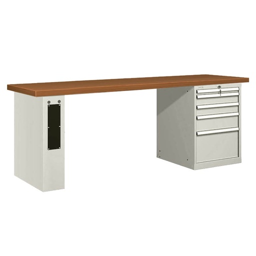 [026076] Banco de trabajo estándar - Dim.: 2500x750x840h mm - Encimera DM, 1 pata de enlaces, 1 armario - Gris ral 7035