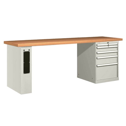 [026084] Banco de trabajo estándar - Dim.: 2500x750x840h mm - Encimera Multiplex, 1 pata de enlaces, 1 armario - Gris ral 7035
