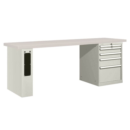 [026092] Banco de trabajo estándar - Dim.: 2500x750x840h mm - Encimera laminada, 1 pata de enlaces, 1 armario - Gris ral 7035