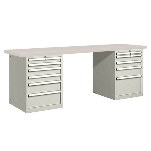 [026095] Banco de trabajo estándar - Dim.: 2500x750x840h mm - Encimera laminada, 2 armarios con cajones - Gris ral 7035