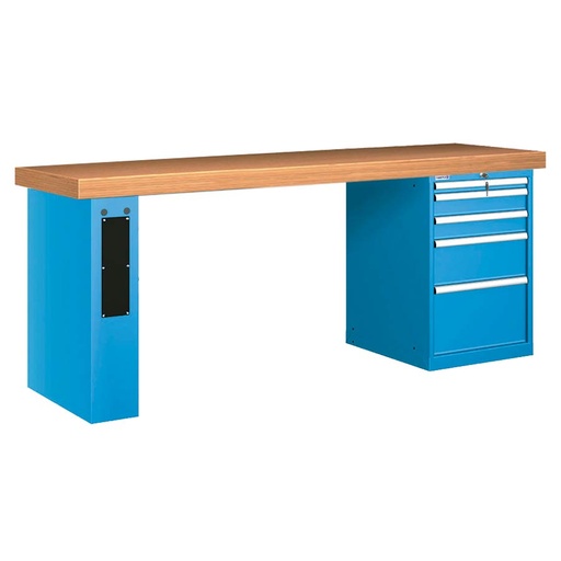 [026129] Banco de trabajo estándar - Dim.: 2500x750x900h mm - Encimera Multiplex, 1 pata de enlaces, 1 armario - Azul ral 5012