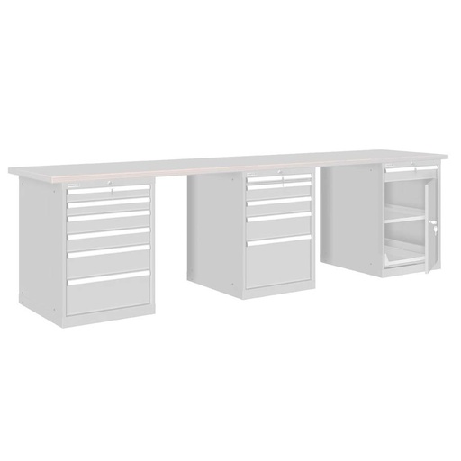 [026142] Banco de trabajo estándar - Dim.: 3000x750x840h mm - Encimera laminada, 3 armarios con cajones - Gris ral 7035