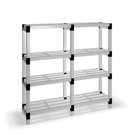 [030018] Estantería de plástico modular con 4 estantes alistonados - Dim.: 1500x400x1500h mm - Gris claro