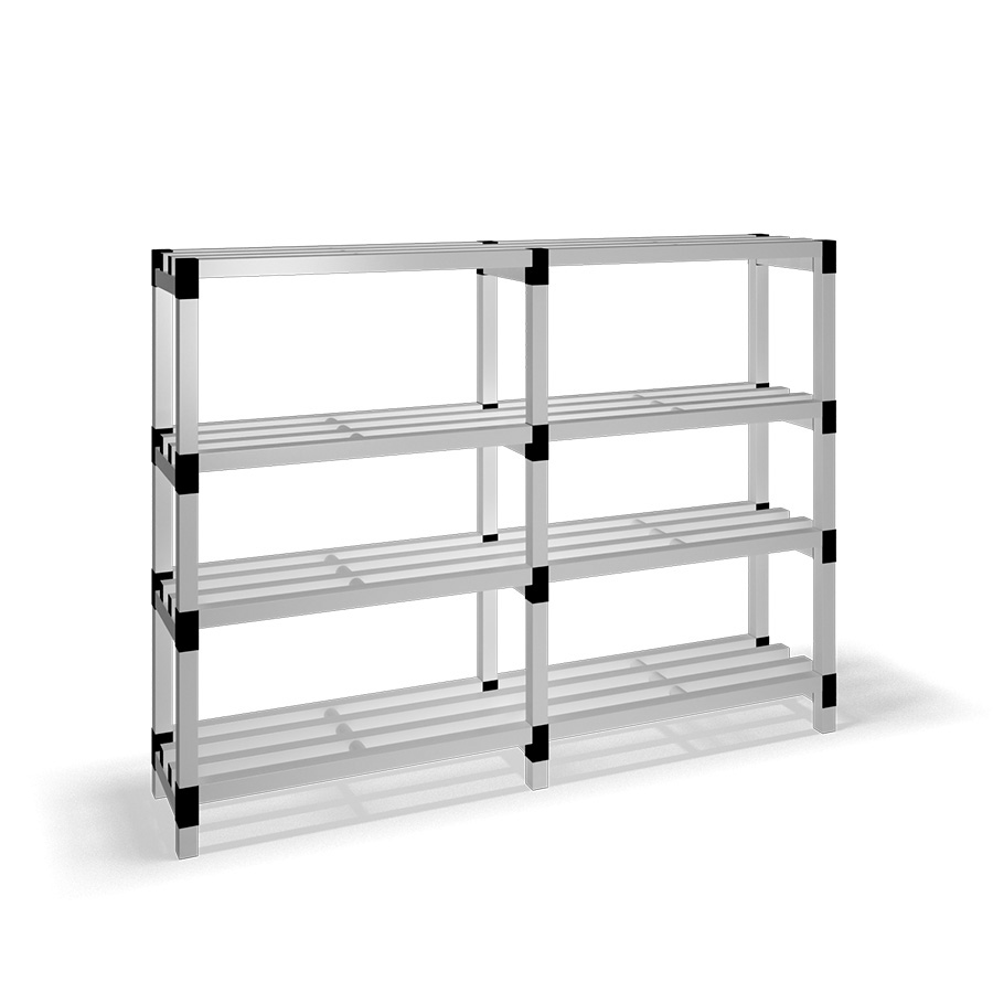 [030021] Estantería de plástico modular con 4 estantes alistonados - Dim.: 2000x400x1500h mm - Gris claro