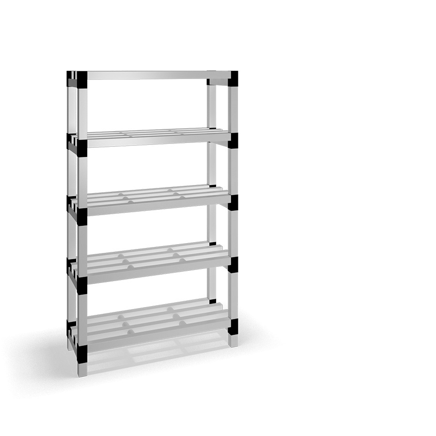 [030024] Estantería de plástico modular con 5 estantes alistonados - Dim.: 1000x400x1745h mm - Gris claro