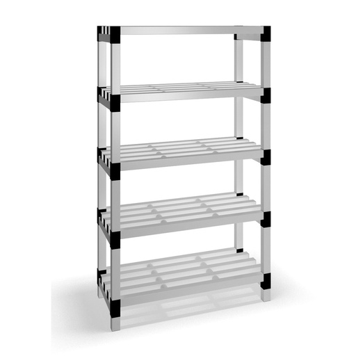 [030025] Estantería de plástico modular con 5 estantes alistonados - Dim.: 1000x500x1745h mm - Gris claro