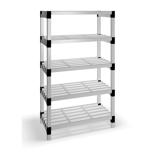 [030026] Estantería de plástico modular con 5 estantes alistonados - Dim.: 1000x600x1745h mm - Gris claro