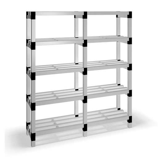 [030030] Estantería de plástico modular con 5 estantes alistonados - Dim.: 1500x400x1745h mm - Gris claro