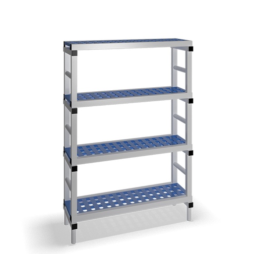 [030060] Estantería de plástico plegable con 4 estantes rejados - Dim.: 1000x400x1500h mm - Gris claro