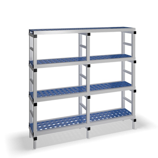 [030066] Estantería de plástico plegable con 4 estantes rejados - Dim.: 1500x400x1500h mm - Gris claro