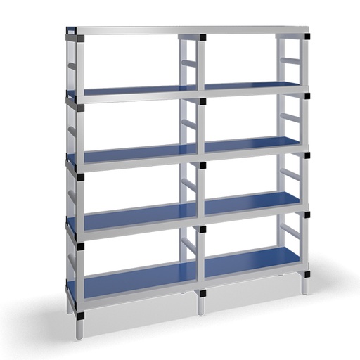 [030076] Estantería de plástico plegable con 5 estantes lisos - Dim.: 1500x400x1745h mm - Gris claro