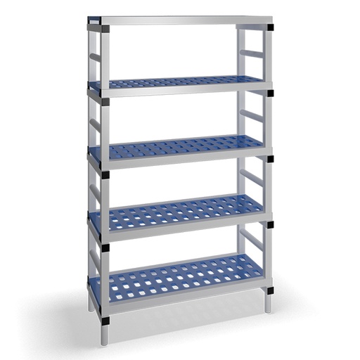 [030081] Estantería de plástico plegable con 5 estantes rejados - Dim.: 1000x500x1745h mm - Gris claro