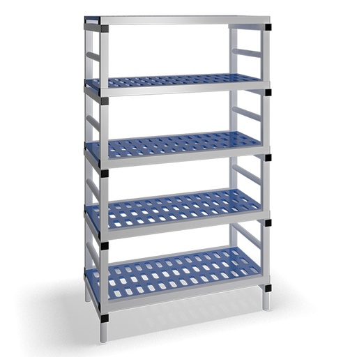 [030082] Estantería de plástico plegable con 5 estantes rejados - Dim.: 1000x600x1745h mm - Gris claro