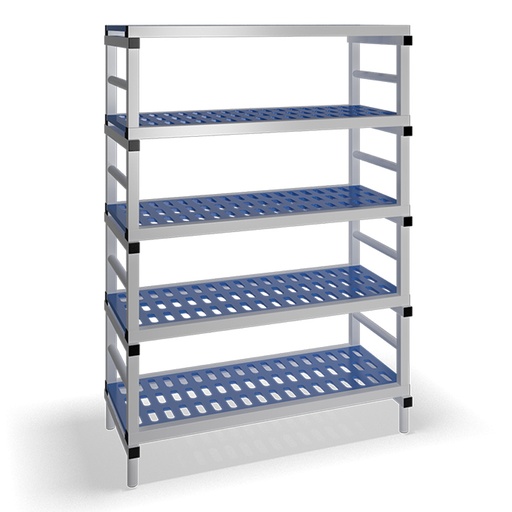 [030085] Estantería de plástico plegable con 5 estantes rejados - Dim.: 1200x600x1745h mm - Gris claro