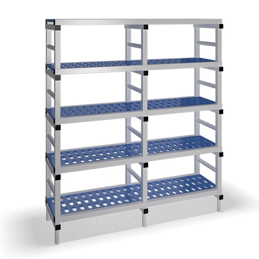 [030087] Estantería de plástico plegable con 5 estantes rejados - Dim.: 1500x500x1745h mm - Gris claro