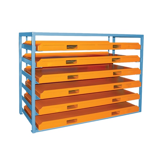 [030092] Estantería metálica con 6 estantes para planchas y tableros - Dim.: 2240x1050x1580h mm - Azul ral 5012 y naranja ral 2000