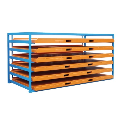[030094] Estantería metálica con 6 estantes para planchas y tableros - Dim.: 3240x1550x1580h mm - Azul ral 5012 y naranja ral 2000