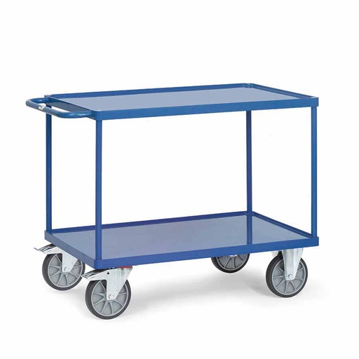 [039174] Carro de transporte para taller con 2 estantes fijos de acero - Dim. plataforma 850x500 mm - Azul ral 5007