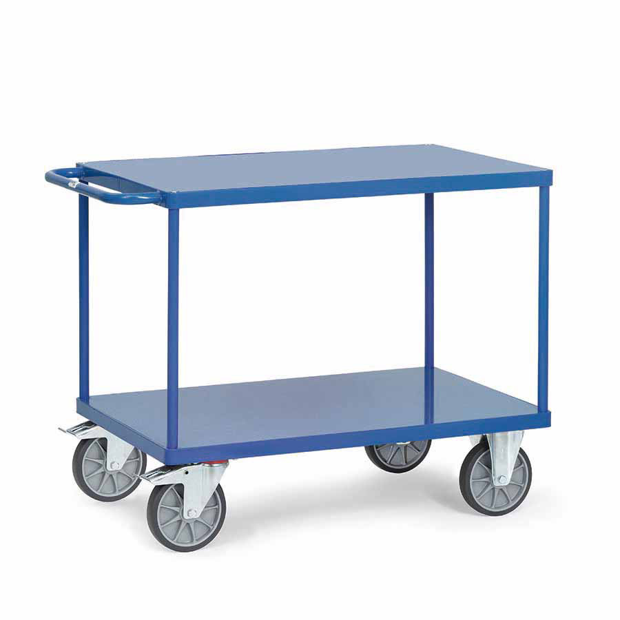 [039180] Carro de transporte para taller con 2 estantes fijos de acero - Dim. plataforma 1.200 x 800 mm - Azul ral 5007