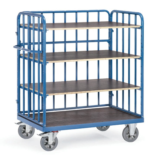 [039219] Carro de gran carga con paredes y 4 estantes - Capacidad 1200 kg - Dim. plataforma 1.000x700 mm - Azul ral 5007