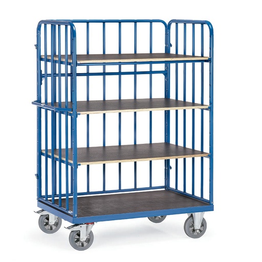 [039223] Carro de gran carga con paredes y 4 estantes - Capacidad 1200 kg - Dim. plataforma 1.000x700 mm - Azul ral 5007