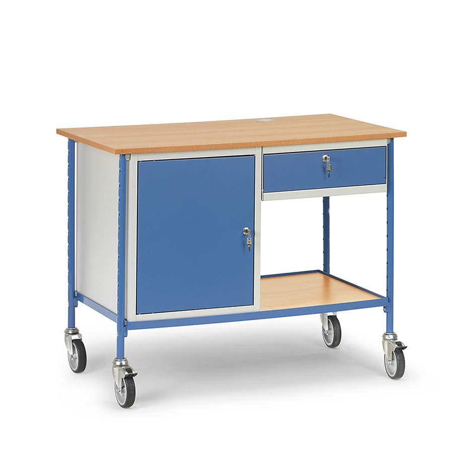 [039243] Carro de taller para herramientas con armario y cajón - Dim. plataforma 1.120 x 650 mm - Gris ral 7035 y Azul ral 5007