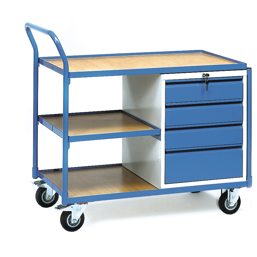 [039258] Carro de taller para herramientas con cajones y estante inferior - Dim. plataforma 1.000 x 600 mm - Gris ral 7035 y Azul ral 5007