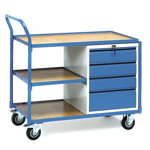 [039258] Carro de taller para herramientas con cajones y estante inferior - Dim. plataforma 1.000 x 600 mm - Gris ral 7035 y Azul ral 5007